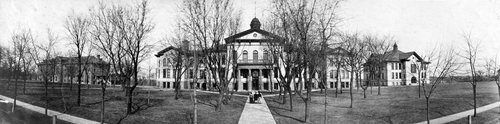 From Left: Lawrence Hall, Old Main Building , and the Old Model School, 1907