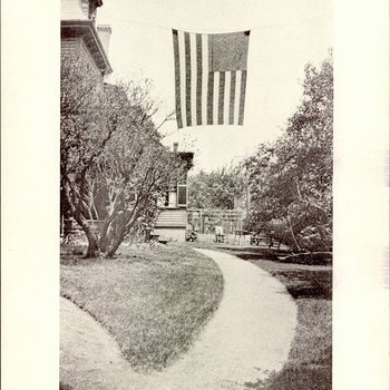School Entrance with American flag