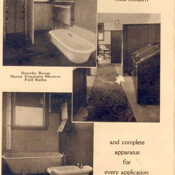Hydrotherapy equipment in the Bath House at Milwaukee Sanitarium, early 1900s