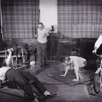 Staff, or patients, working out in the Gymnasium, Milwaukee Sanitarium