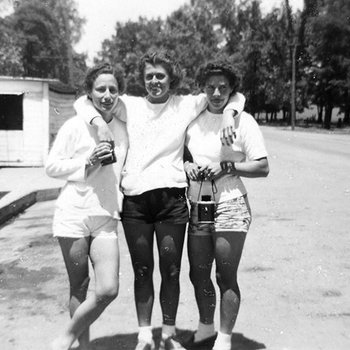 1947 - Elizabeth "Lib" Mahon , Betsy Jochum and Theda Marshall at Pleasant Lake , Michigan