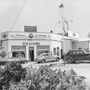 William's Auto Parts and Hotpoint Appliances Store, with an alternate entrance sign, Broadway, Va.