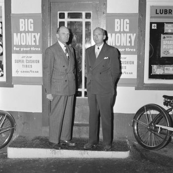 Two men standing in front of William's Store. Broadway, Va.