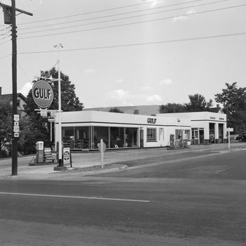 Gulf Service Station, at the intersection of Routes 11 and 211.