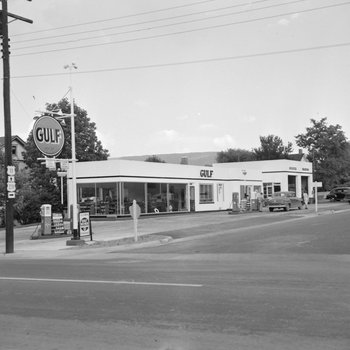Gulf Service Station, at the intersection of Routes 11 and 211. 2
