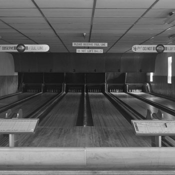 Inside of a bowling alley. 2