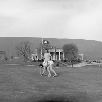 Two women playing golf at the Shenvalee Hotel and Golf Resort, New Market, Va.