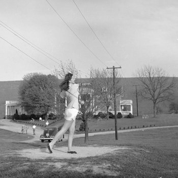 A woman swinging a golf club at the Shenvalee Hotel and Golf Resort, New Market, Va.