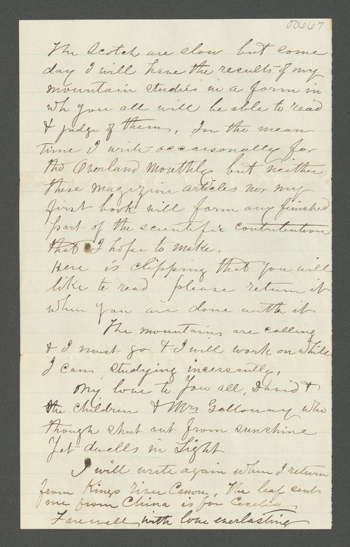 Letter from [John Muir] to Sarah [Muir Galloway], 1873 Sep 3. (f71cae97298561b29534407c46e1d06c)