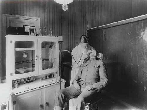 Patient in a base hospital in Contrexeville, France, during World War I. Photo courtesy of the National Library of Medicine