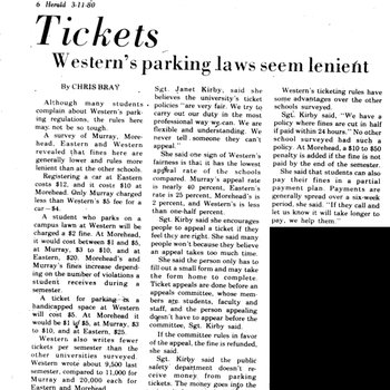 IN 1980 PARKING FINES WERE LOWER AT WKU