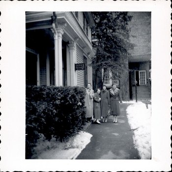 Students Huddled Outside of the Office Entrance, ca. 1950s