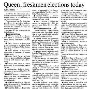 Queen, Freshman Elections Today