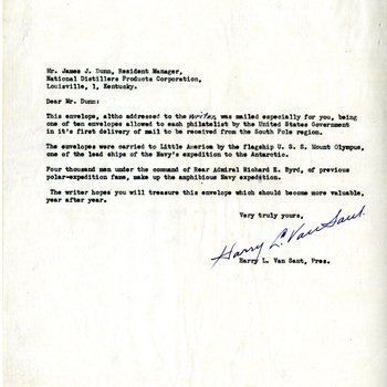 Letter from Harry Van Sant to James Dunn