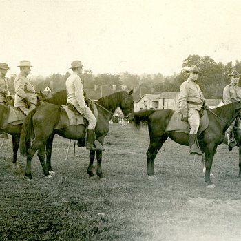 Five uniformed men on horses (MSS 31 B3 F8 #17a)