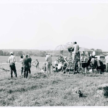 "The Learning Tree" crew setup for Big Mabel and Newt's scene on location in Bourbon and Linn counties, Kansas