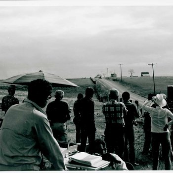 The "Learning Tree" crew filming an exterior scene on location in Bourbon and Linn counties, Kansas