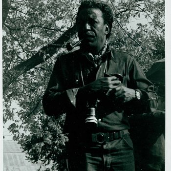 Close up of Gordon Parks working on location for "The Learning Tree" in Bourbon and Linn counties, Kansas 3