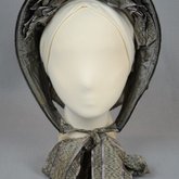 Bonnet, gray silk drawn over cane ribs, c. 1840s-1850s, front view