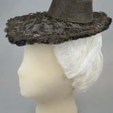 Bonnet, black straw lace, 1890s, side view