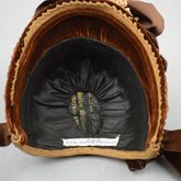 Bonnet, straw with brown velvet, brown grosgrain ribbons, and velvet chrysanthemums, 1880s, interior view