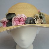 Hat, raffia with silk flowers, c. 1910s, front view