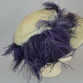 Hat, pale cream with purple ostrich plumes, c. 1900-1915, right side view