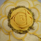 Cloche, yellow silk with raffia accents, 1920s, detail of embellishment