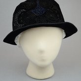 Cloche, black velvet, embroidered, 1920s, front view