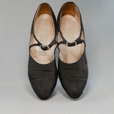 Shoes, black faille with strap, 1930s, top view