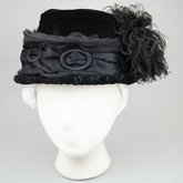 Toque, black velvet with ostrich feathers, c. 1910-1920, front view