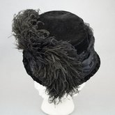 Toque, black velvet with ostrich feathers, c. 1910-1920, back view
