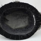 Toque, black velvet with ostrich feathers, c. 1910-1920, interior view