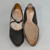 Shoes, black faille with strap, 1930s, top and sole view