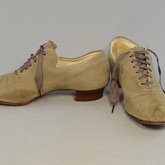 Shoes, tan suede Oxfords, 1930s, side and front view