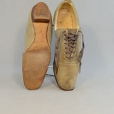 Shoes, tan suede Oxfords, 1930s, top and sole view
