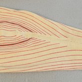 Stockings, white cotton with red and black stripes, 1895, close detail of back seam