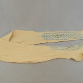 Stockings, cream cotton with blue embroidery, 1880s