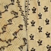 Stockings, white cotton with black embroidery and openwork, 1880s, back and front embroidery comparison