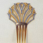 Comb, amber with blue rhinestones, early 20th century