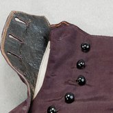 Boots, purple faille high-button, 1880s-1900s, detail of buttonhole lining