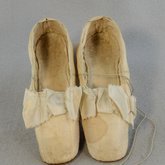 Shoes, white satin evening slippers, 1860-1870, top view