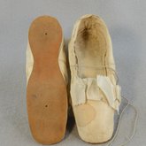 Shoes, white satin evening slippers, 1860-1870, top and sole view