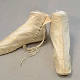 Boots, white satin side-laced, 1852-1854, side and front view