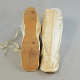 Boots, white satin side-laced, 1852-1854, top and sole view
