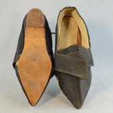 Shoes, black wool with latchets, 1760-1770, top and sole view