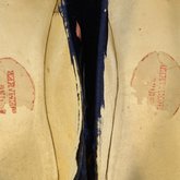 Shoes, blue velvet boudoir slippers, 1830-1840, detail of labels