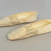 Shoes, white satin evening slippers, 1854-1856, side view