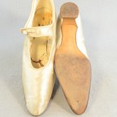 Shoes, white satin with strap, 1920s, top and sole view