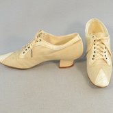 Shoes, white canvas Oxfords, 1930s, side and front view